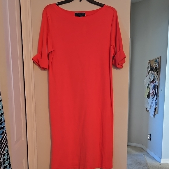 Karen Scott Sport Orange Sheath Dress with Cuffed Short Sleeves - Picture 3 of 9